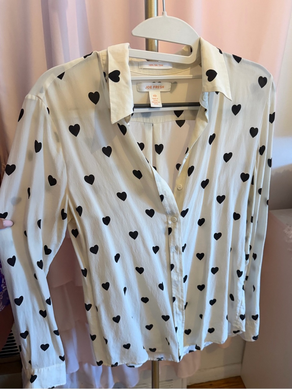 Joe Fresh Cream Button-Down Shirt with Black Heart Print
